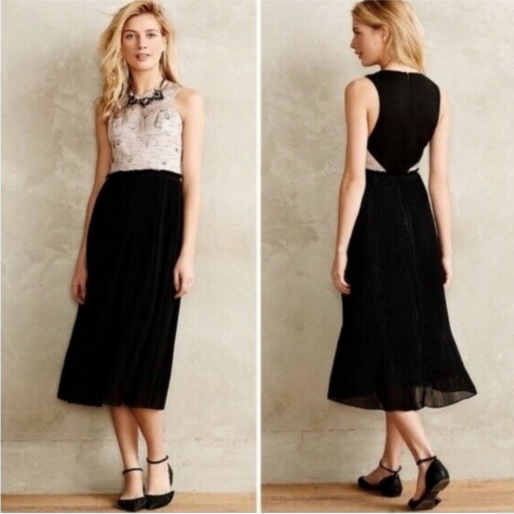 Anthropologie Nomad Morgan Carper Isobel Black and Cream Midi Dress